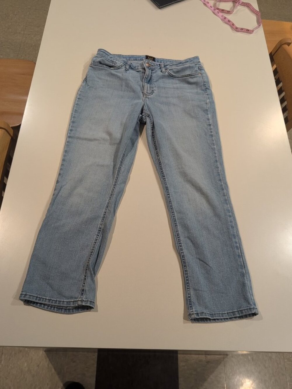 Lee Pants Women's 32x27 Light Blue Straight Leg Jeans Solid Pocketed